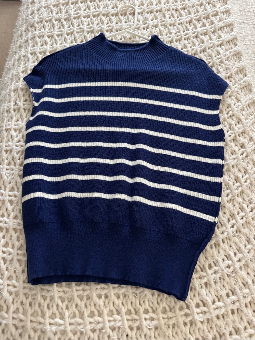 Navy and White Striped Men’s Knit Sweater Vest